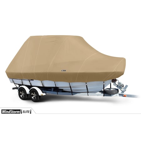 Eevelle Boat Cover BAY BOAT Rounded Bow, Center Console, TTop, Outboard Fits 30ft 6in L up to 120in W Khaki SFBCCTT30120B-KHA